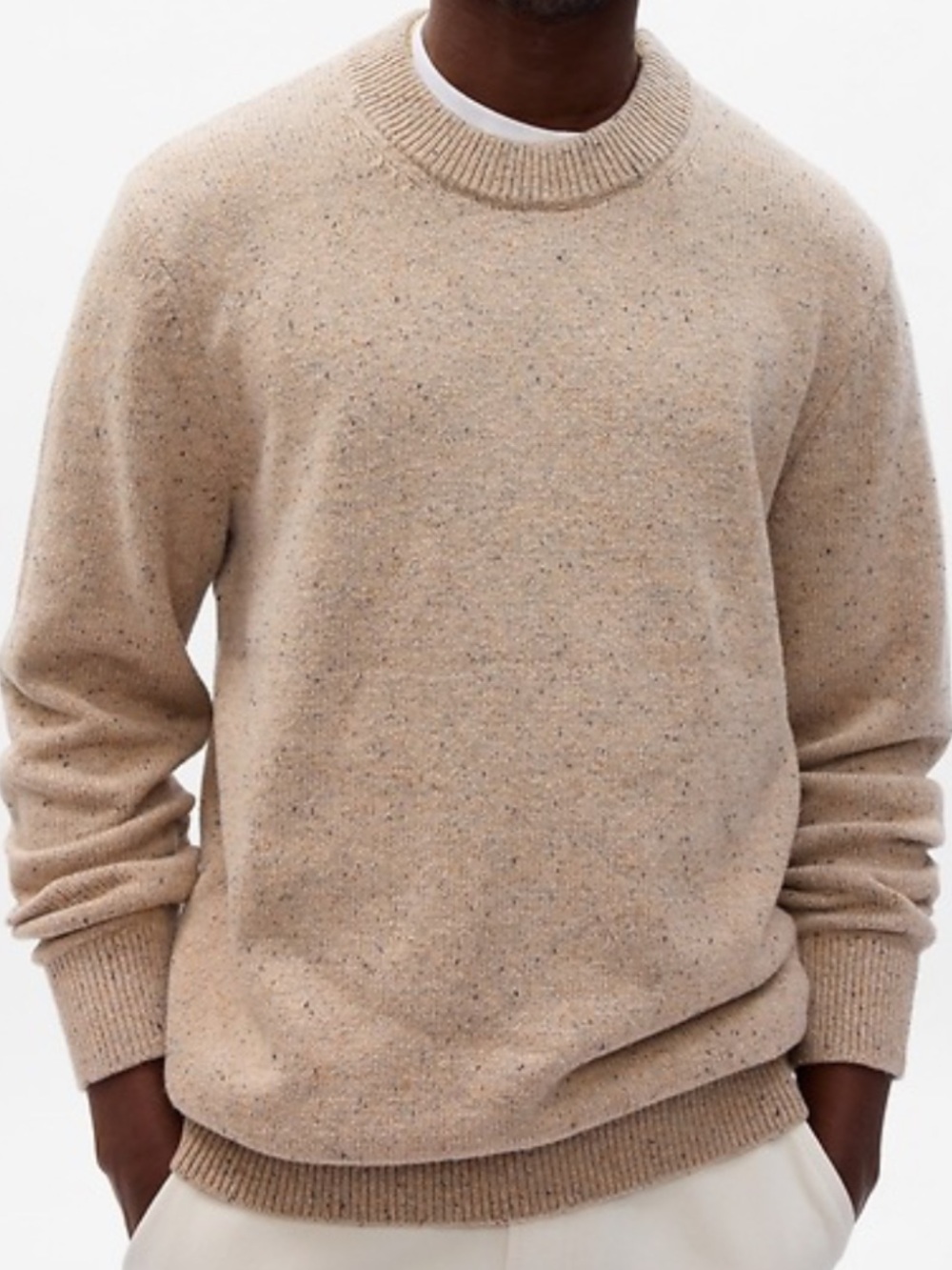 GAP Men's Textured Crewneck Sweater in Ivory Frost Heathered Tan Sz XL Tall